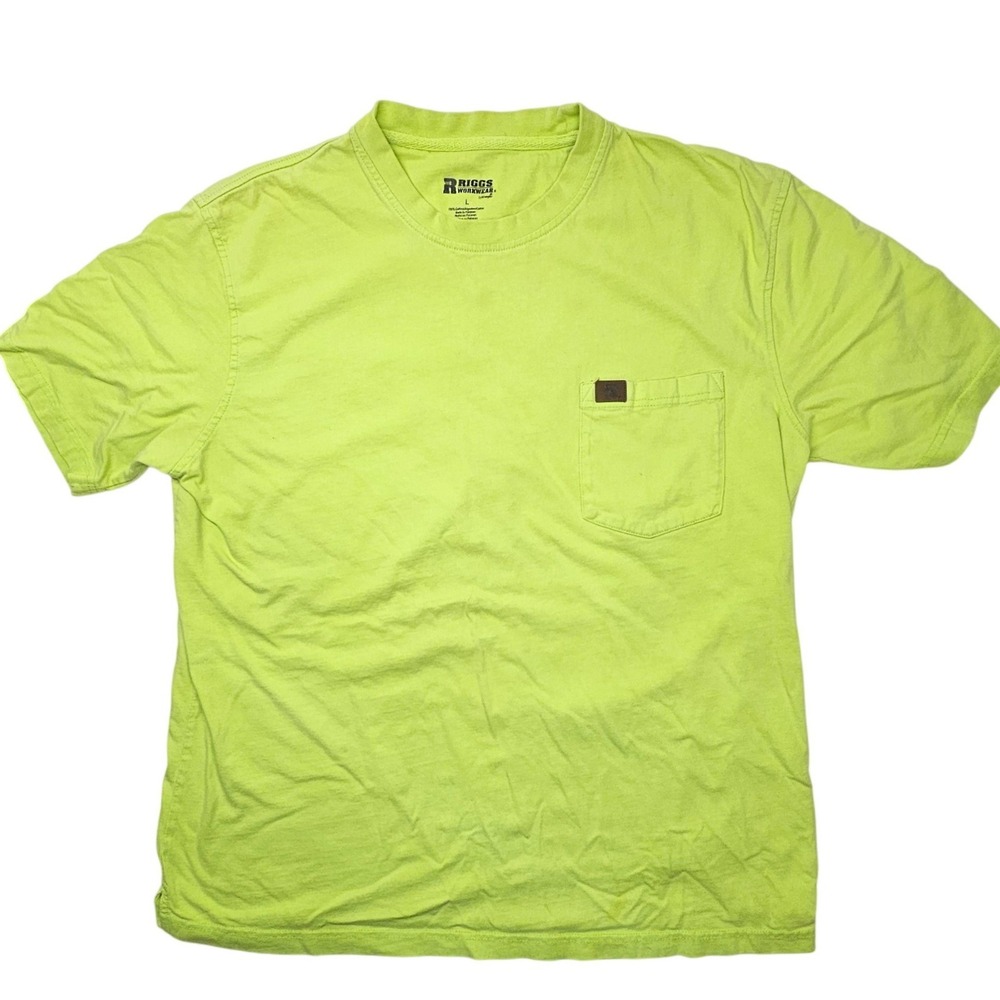 Riggs Workwear by Wrangler Mens Lime Green Pocket T-Shirt Size L 3W700SG